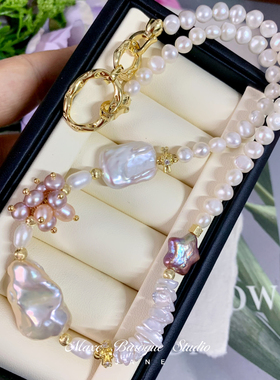 重工手作奢华小众设计Vintage极光天然宝石巴洛克淡水珍珠星项链