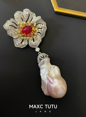 MAXC宫廷风胸针超大巴洛克天然珍珠配饰高级轻奢尊贵礼物西服胸花