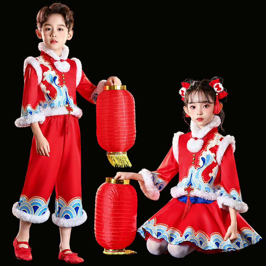 元旦男女童喜庆中国风演出服幼儿童灯笼梦娃舞蹈裙元日打鼓表演服,淘宝优惠券,粉丝福利购,淘宝优惠卷