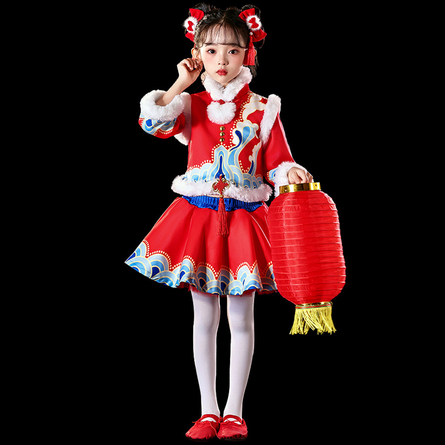 元旦男女童喜庆中国风演出服幼儿童灯笼梦娃舞蹈裙元日打鼓表演服,淘宝优惠券,粉丝福利购,淘宝优惠卷