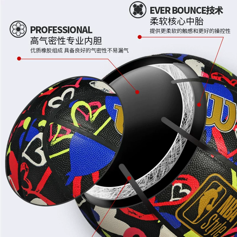 Новый баскетбол Wilson Wilsheng NBA для indoor и outdoor соревнований тренировочный PU взрослый баскетбол №7 любовь черный золотой