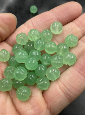华夏美玉 DIY饰品配件 绿色东陵玉南瓜珠散珠 浅绿色雕花玉珠子