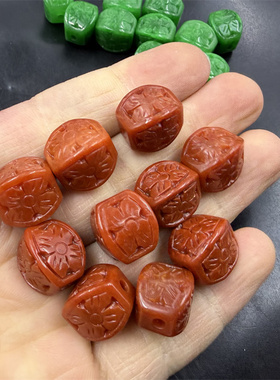 华夏美玉 DIY饰品配件红翡翠玉雕花筒珠散珠 干青筒珠 路路通