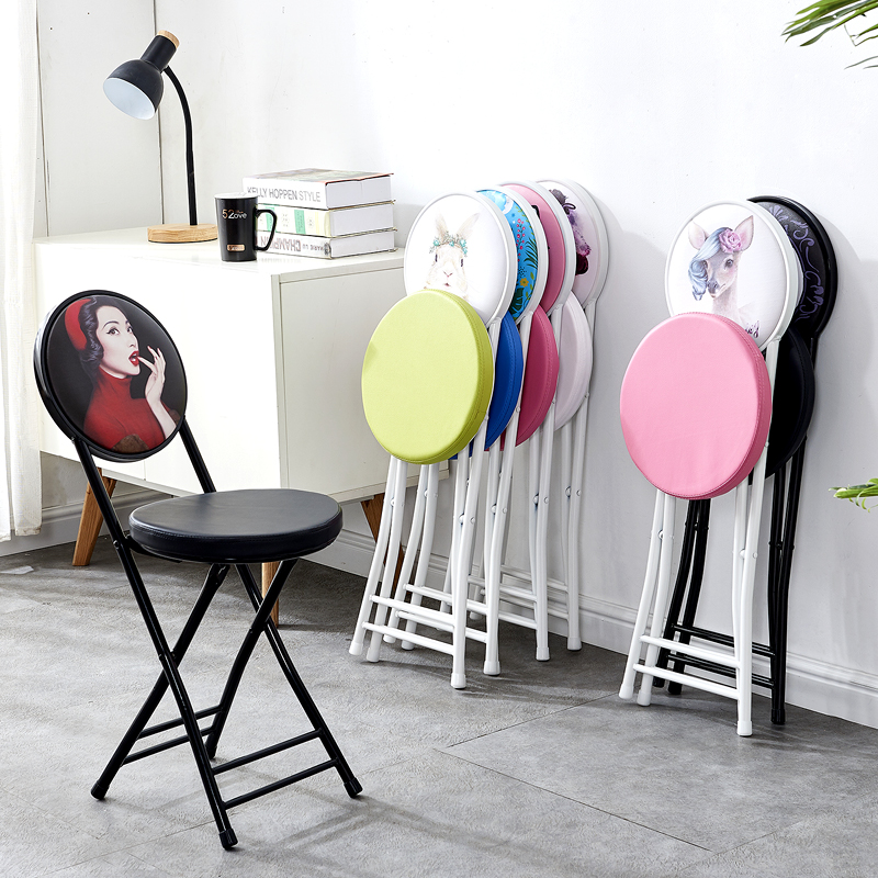 折叠椅子凳子便携家用餐椅现代简约靠背椅时尚创意圆凳椅子电脑椅 - 图0