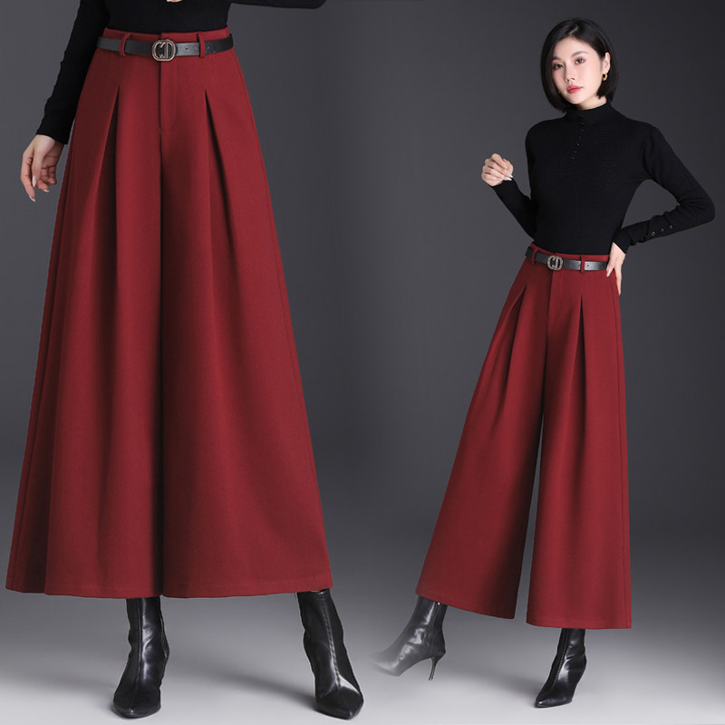 2025新款春秋款时尚气质阔腿裤女高腰显瘦百搭休闲毛呢九分裙裤潮,淘宝优惠券,粉丝福利购,淘宝优惠卷