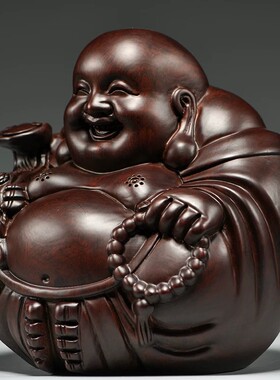 和气生财黑檀木雕弥勒佛摆件