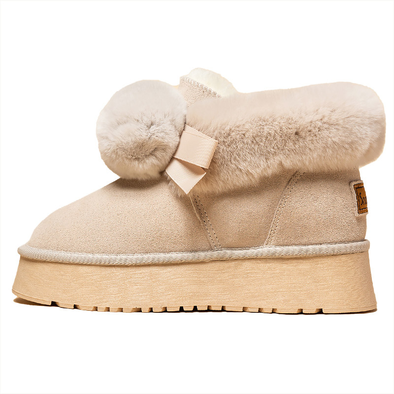 一脚蹬毛毛松糕厚底毛球雪地靴内增高女2025冬季新款东北保暖棉鞋,淘宝优惠券,粉丝福利购,淘宝优惠卷