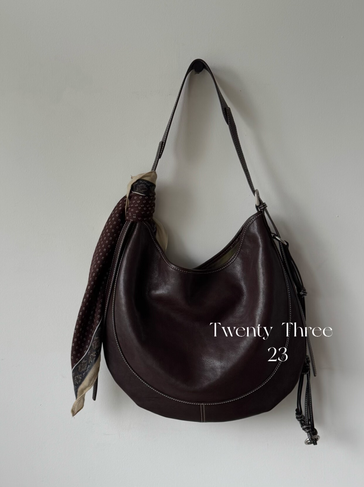 Twenty Three头层植鞣牛皮大容量单肩托特包慵懒风斜挎半月马鞍包 - 图2