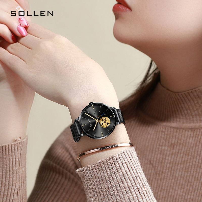 双11新品简约时尚防水款欧美机械表 格尼邦纳国产腕表