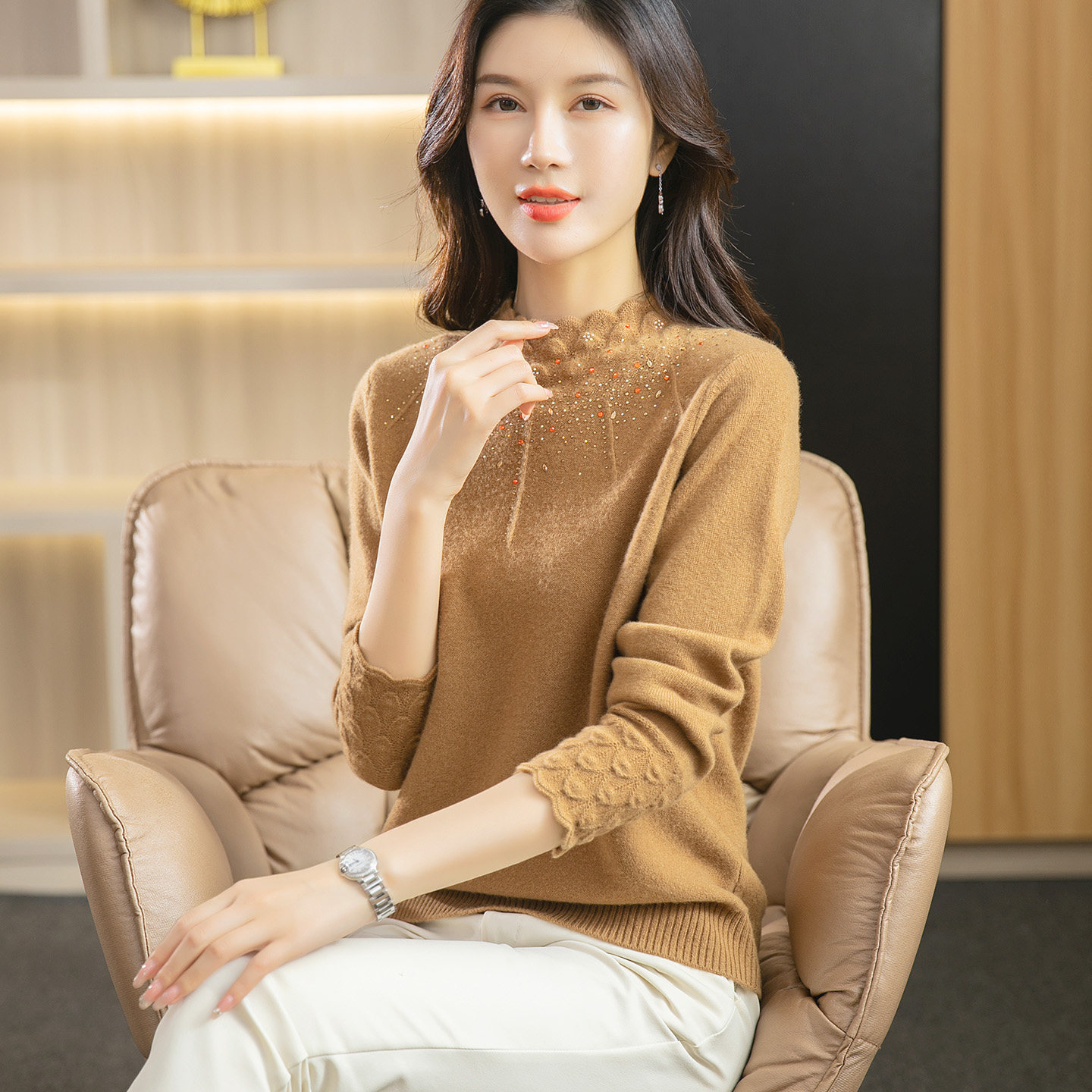 2026年冬季蓝绿色 全羊毛宽松毛衣女秋冬加厚针织衫保暖上衣长袖,淘宝优惠券,粉丝福利购,淘宝优惠卷