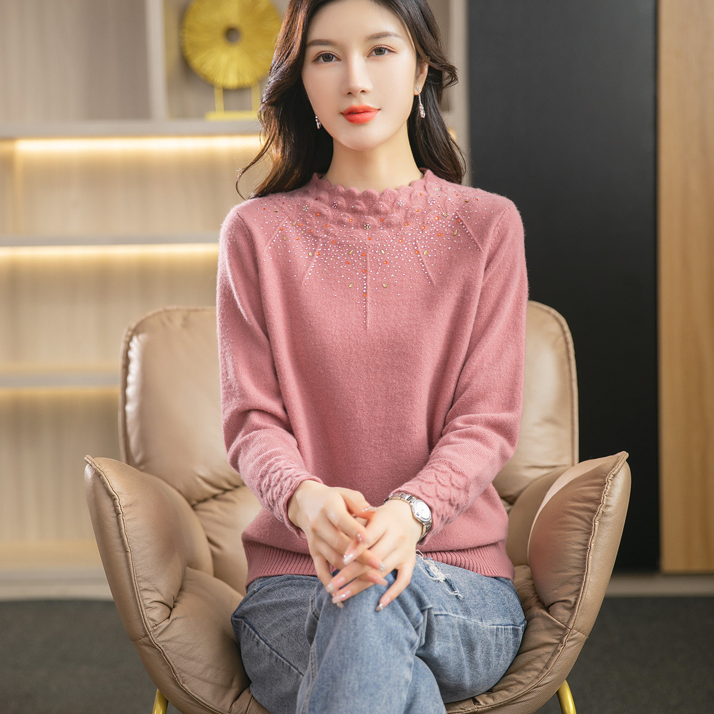 2026年冬季蓝绿色 全羊毛宽松毛衣女秋冬加厚针织衫保暖上衣长袖,淘宝优惠券,粉丝福利购,淘宝优惠卷