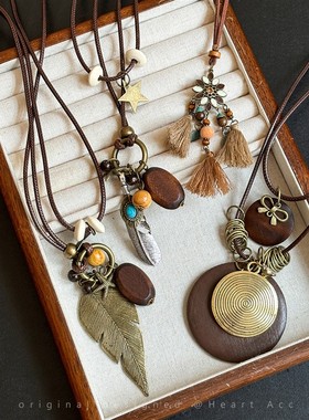 新中式覆古民族风吊坠项炼女时尚百搭长版挂颈配饰小众叠戴毛衣炼