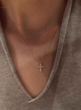 金色双十字架吊坠项链女款爆闪精致简约百搭轻奢高级感小众锁骨链