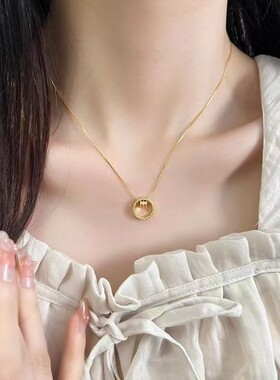 小蛮腰项链女简约小清新圆环锁骨链时尚百搭高级感几何双环吊坠