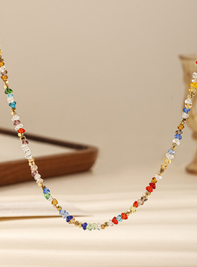 彩虹碎光款｜多巴胺彩晶项链女 全色渐变水晶小众设计感手链套链