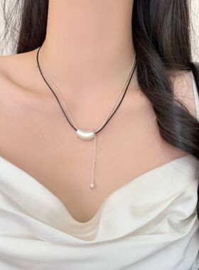 拉丝茄子圆珠吊坠项链女轻奢简约百搭小众设计高级感新款锁骨链