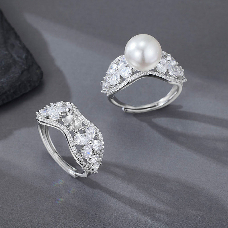 S925 sterling silver ring female DIY pearl ring accessories