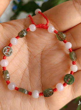 定制红绳天然翡翠玉水晶四眼金钱葫芦平安扣成人宝宝男女编结手链