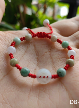 送宝宝手工编结手绳天然玉石转运珠红绳防四眼金钱福禄寿一物一图