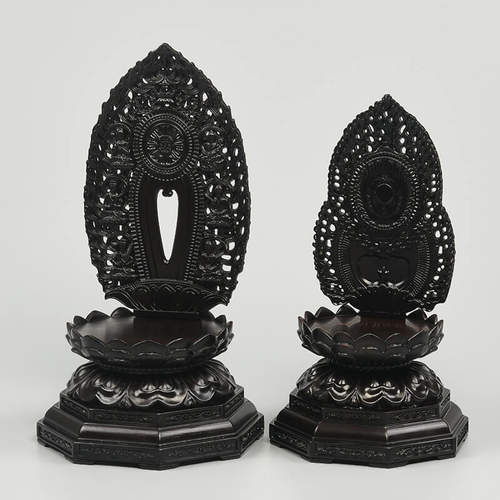 红木雕刻摆件工艺品佛像莲花底座供奉观音菩萨背光实木圆形底托架 - 图1