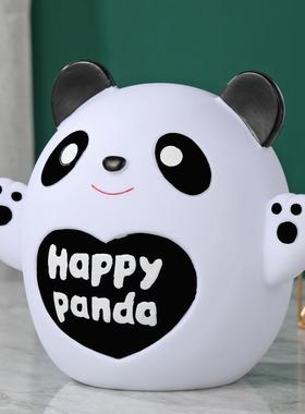 创意大号熊猫只进不出存钱罐摆件