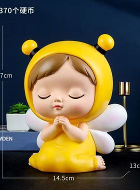 卡通天使超人披风小新存钱罐摆件