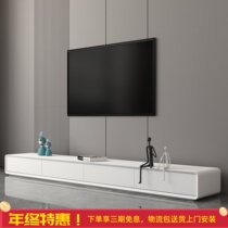 Nordic minimalist modern tea table TV cabinet Composition Small family Living room Home White solid wood floor TV enclosure