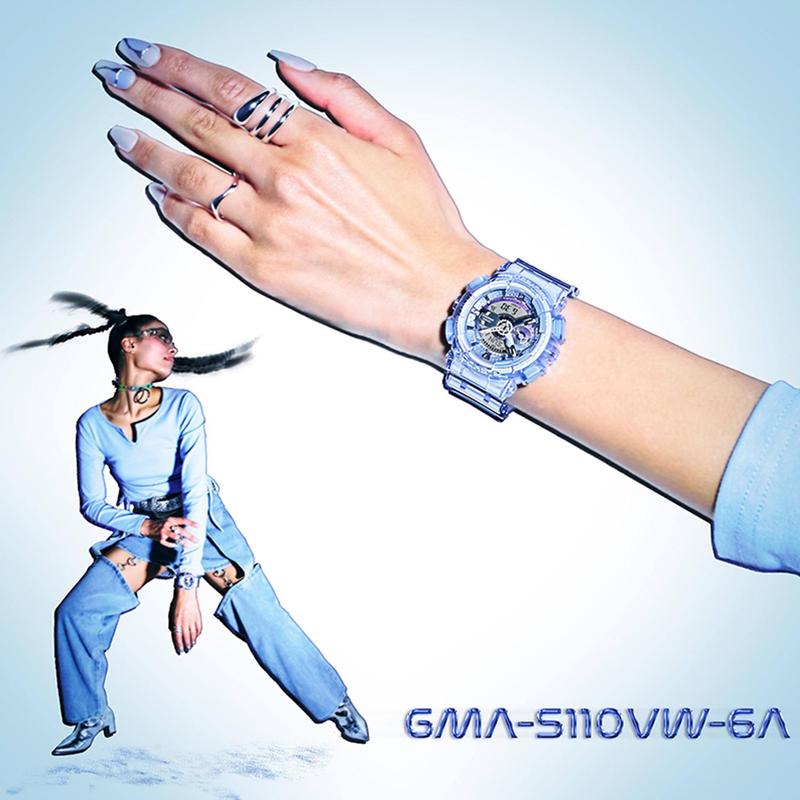 CASIO卡西欧G-SHOCK透明表带防水运动石英日韩女表GMA-S110VW-6A