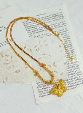 新中式国潮风古法点钻錾刻蝴蝶项链轻奢如意链复古项链女送礼物