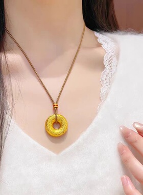 新中式国潮风金丝绒钱币吊坠同心圆平安扣项链小众轻奢毛衣链饰品