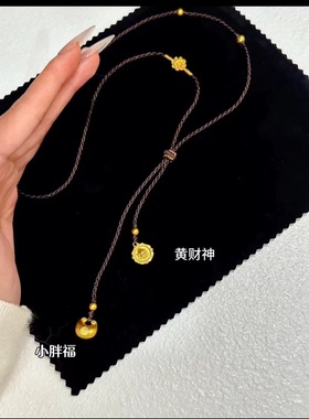 新中式古法小胖福黄财神毛衣链爆款长款甜美可调节项链百搭时尚