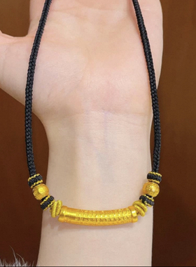 新中式国潮风心经弯管六字真言圆珠编织项链手工编织黑绳毛衣链女