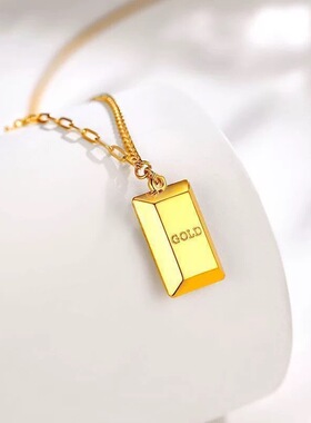 新中式暴富小金砖项链好运gold小金条锁骨链金色方块套链