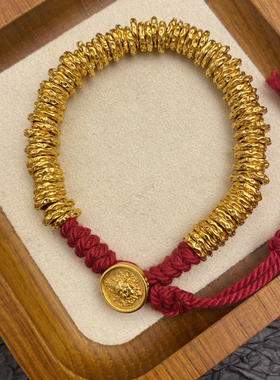 新中式国潮风锤文盘缠手链黄财神男女满圈盘缠手链