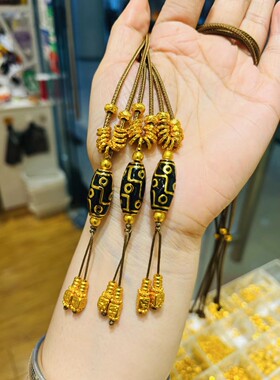 新中式国潮风古法黑金九眼天珠吊坠盘缠流苏吊坠名族风百搭女送礼