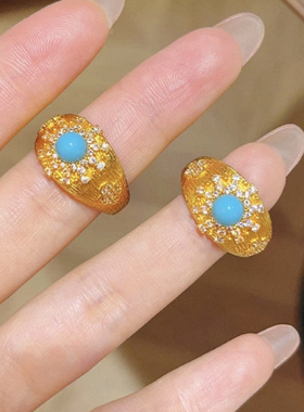 新中式国潮风点钻拉丝星芒戒指满钻重工四叶花指环高级感女