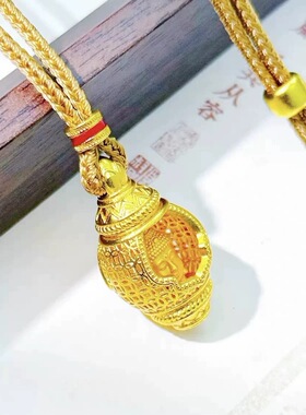 新中式国潮风古法镂空花丝钱币纹佛头吊坠随身佛挂坠毛衣链