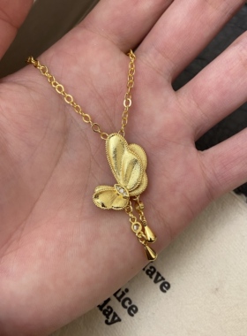 新中式国潮风点钻拉丝蝴蝶吊坠项链枯叶蝶流苏锁骨链精致女送礼物