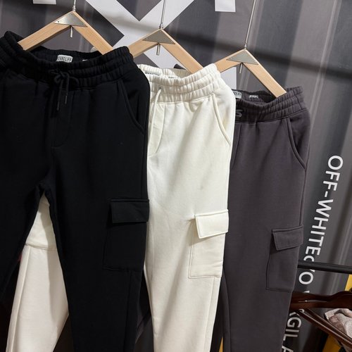 欧美单秋冬款加绒针织卫裤美式运动休闲长裤多口袋工装裤收脚裤男 - 图2