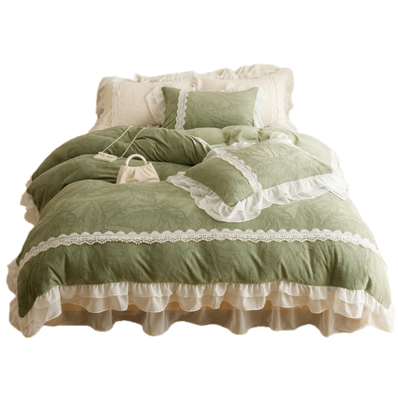 法式高端牛奶绒四件套珊瑚绒冬季保暖被套加厚柔软公主风床上用品 - 图3