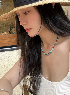 2025彩石项链女宝石锁骨链