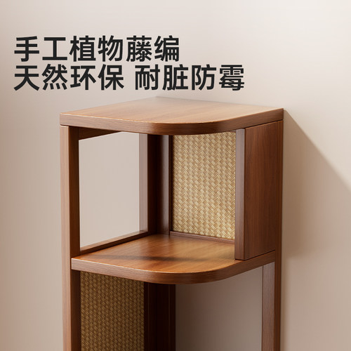 实木转角置物架一体靠墙客厅沙发中古风90度拐角墙角落书架收纳柜 - 图1