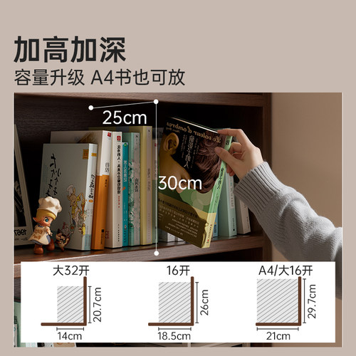 实木格子柜家用柜子收纳柜分层书架落地置物架一体靠墙儿童绘本架 - 图2