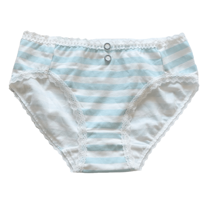 N405舒适女生学生内裤女式短裤中腰纯棉清新扣子条纹甜美可爱 - 图3