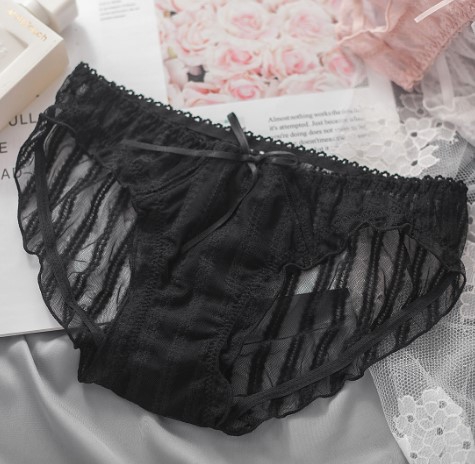 N600舒适女士低腰中腰泡泡蕾丝薄款透气蝴蝶结可爱女生内裤M/L/XL - 图1