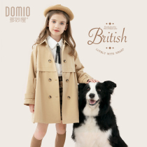 Girls Windcoat Jacket 2023 Fall New Children Mid-Length double-row buttoned wind clothes little girl foreign air Inn wind