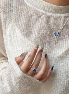 正品纯银足银蓝色珐琅蝴