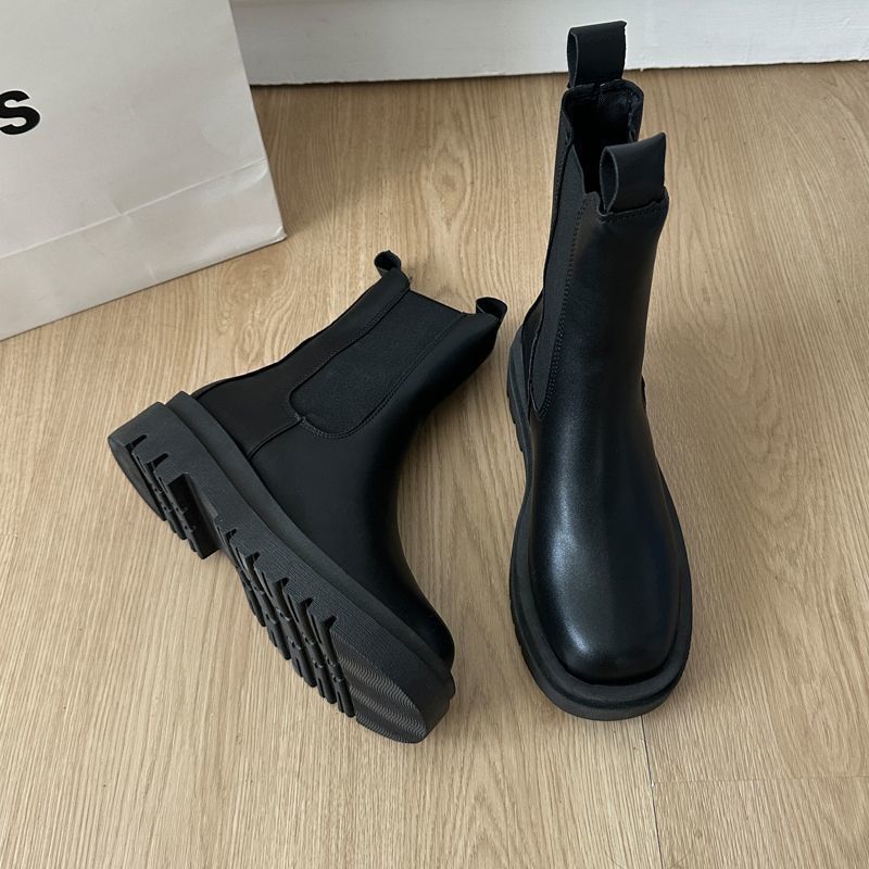 Mona same style Martin boots women's British style spring and autumn single boots motorcycle mid-tube chimney boots thick-soled Chelsea short boots