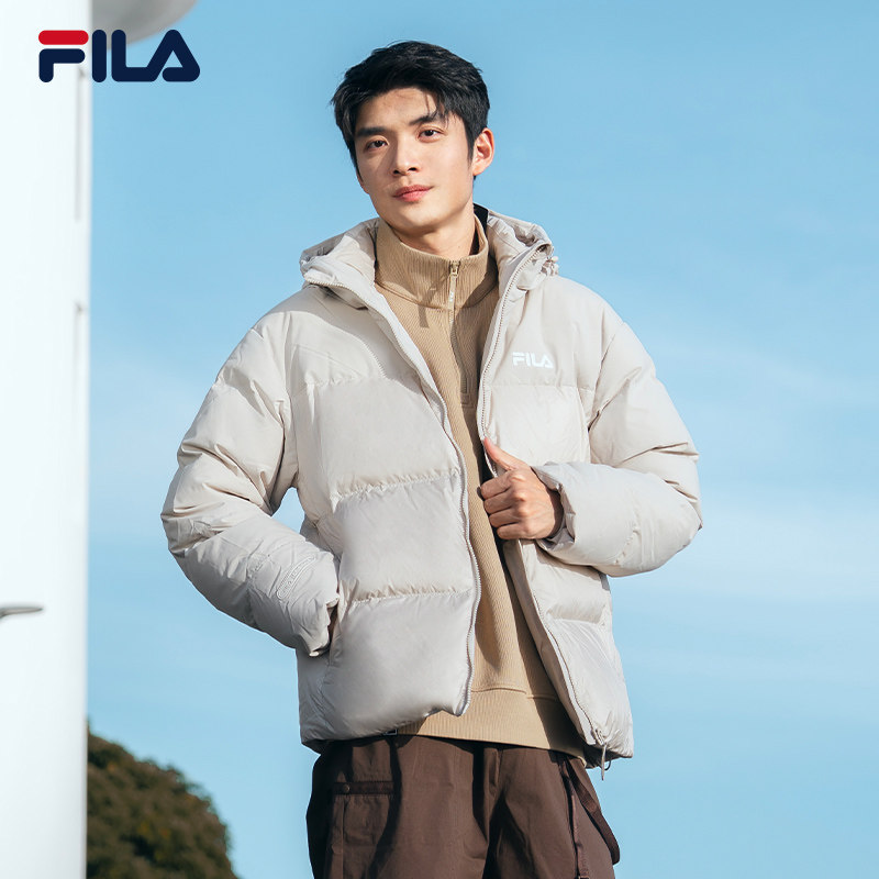 FILA RGB羽绒|斐乐男士羽绒服2025冬季新款运动保暖外套短款连帽