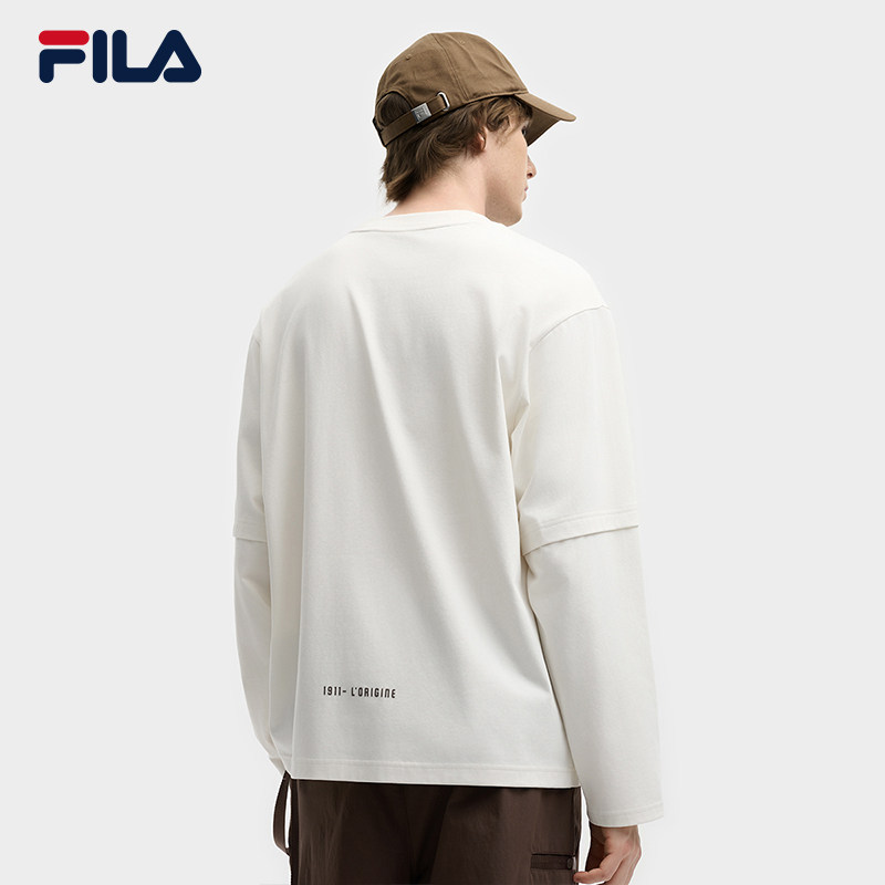 易烊千玺同款FILA 斐乐官方男子针织长袖衫2025秋季新款假两件长T,淘宝优惠券,粉丝福利购,淘宝优惠卷